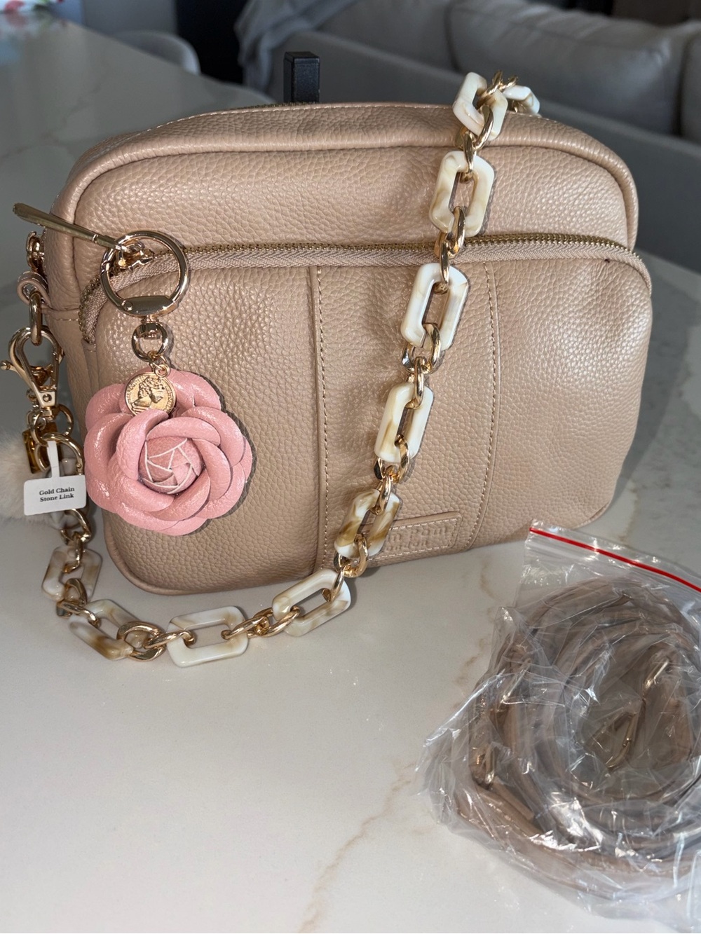 Pom Pom Pompom London sandstone beige Original Plus Crossbody Bag purse NWT